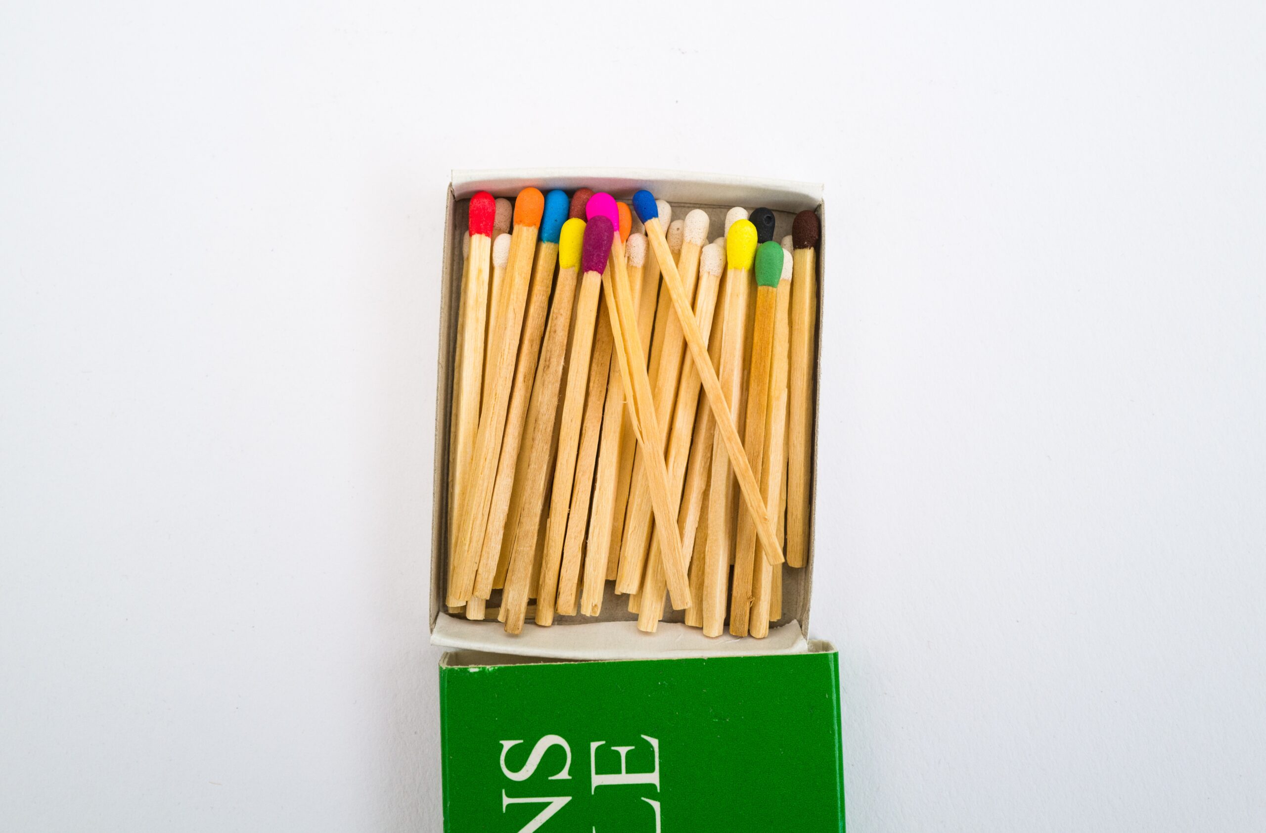 matchbox with different colored tips